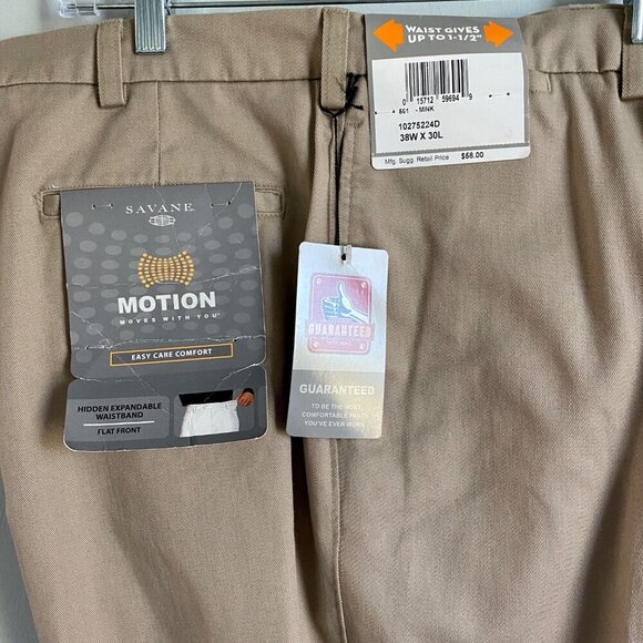 Savane Flat Front Khaki Pants with Hidden Expandable Waistband 38 x 30 NEW - Picture 5 of 10